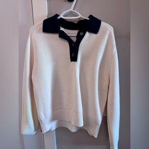 American Eagle Cream Sweater with Black Collar